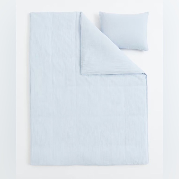 NEW H&M 2-pc Light Baby Blue Cotton Muslin Twin Duvet Cover Set with Pillowcase - Picture 6 of 6